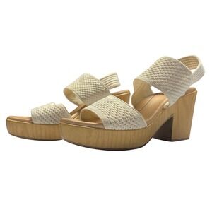 Dr Scholls Becca Cream Knit Platform Block Heel Sandal Size 6 Beige Boho Coastal